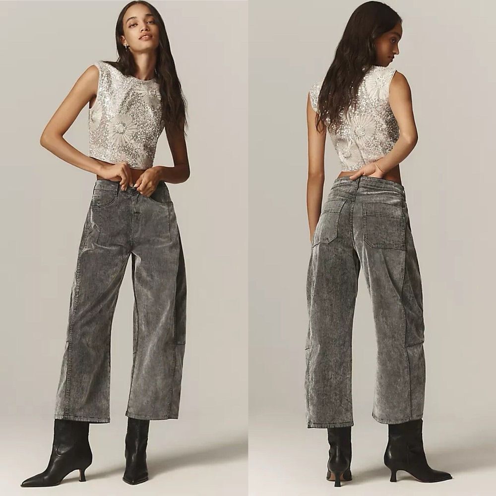 The Kenna Mid-Rise Heritage Barrel Gray Jeans by Pilcro: Velvet Edition Sz 28 P